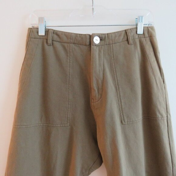ACACIA Dublin Pant in Moss Green Cotton Raw Hem Casual Travel Vacation - Size S - Picture 4 of 16